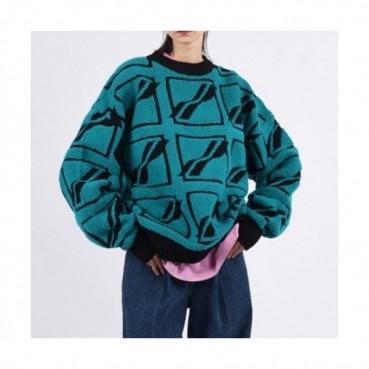 WELLDONE  Mm/Wm Retro Logo Crew-neck Sweaters Blue 