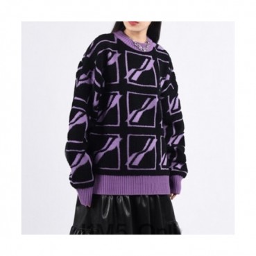 WELLDONE  Mm/Wm Retro Logo Crew-neck Sweaters Purple 