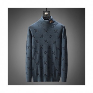 Fendi  Mens Logo Crew-neck Sweaters Blue 