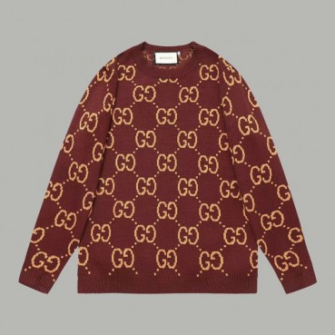 Gucci  Mens Retro Logo Crew-neck Sweaters Red 