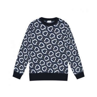 Moncler  Mens Retro Logo Crew-neck Sweaters Blue 