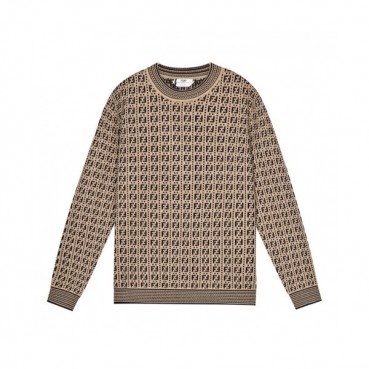 Fendi  Mens Logo Crew-neck Sweaters Camel 