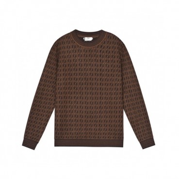 Fendi  Mens Logo Crew-neck Sweaters Brown 