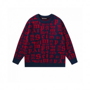 Palm Angels  Mens Logo Crew-neck Sweaters Navy 