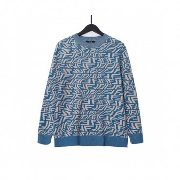 Fendi  Mens Logo Crew-neck Sweaters Blue 
