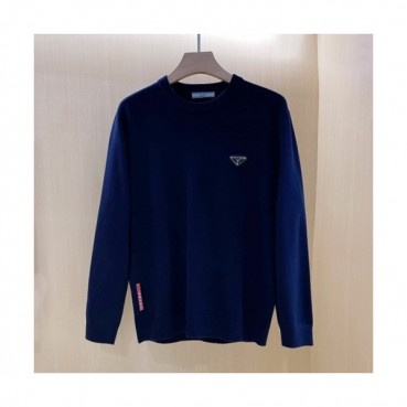 Prada  Mens Crew-neck Sweaters Navy 