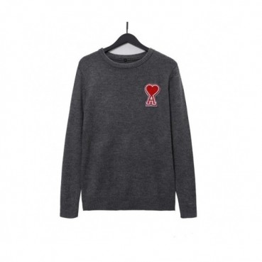 Ami  Mm/Wm Logo Casual Turtle-neck Sweaters Gray 