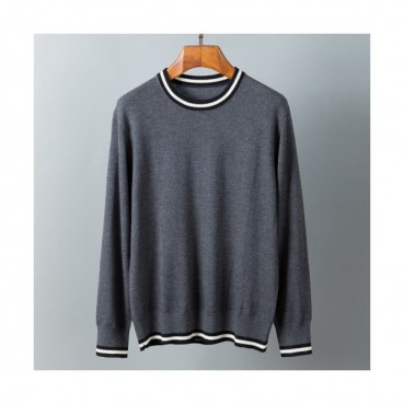 Hermes  Mens Crew-neck Wool Sweater Gray 
