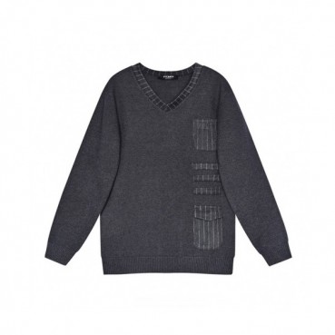 Fendi  Mens Logo Crew-neck Sweaters Gray 
