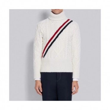 Thom Browne  Mm/Wm Strap Crew-neck Wool Sweaters White 