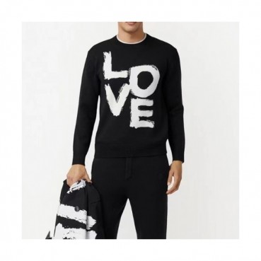 Burberry  Mens Crew-neck Cotton Sweaters Black 
