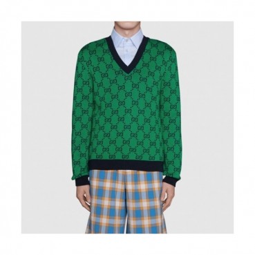 Gucci  Mm/Wm Logo Crew-neck Sweaters Green 