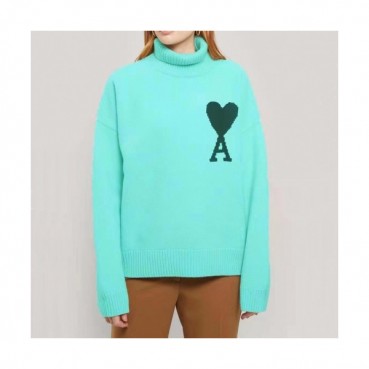 Ami Mm/Wm Logo Casual Turtle-neck Sweaters Green 