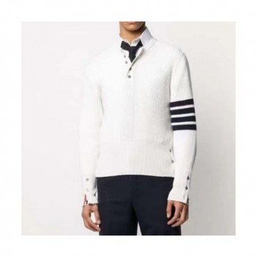Thom Browne  Mm/Wm Strap Crew-neck Wool Sweaters White 