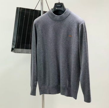 Zegna  Mens Basic Crew-neck Wool Sweater Ivory 