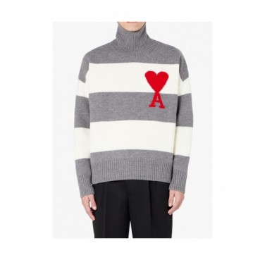 Ami  Mm/Wm Logo Casual Turtle-neck Sweaters Gray 