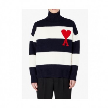 Ami  Mm/Wm Logo Casual Turtle-neck Sweaters Navy 