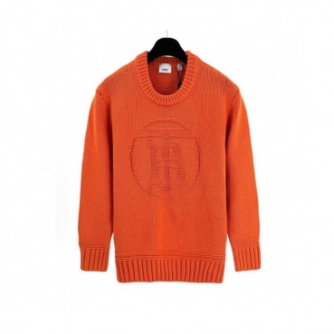 Hermes  Mens Crew-neck Wool Sweater Orange 