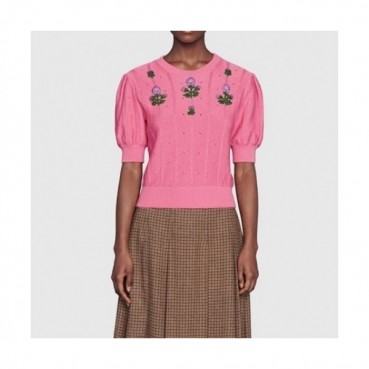 Gucci Womens Logo Crew-neck Sweaters Pink 