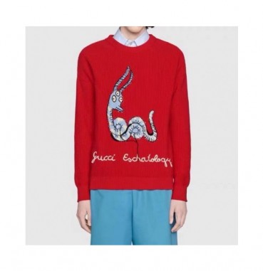 Gucci  Mm/Wm Logo Crew-neck Sweaters Red 