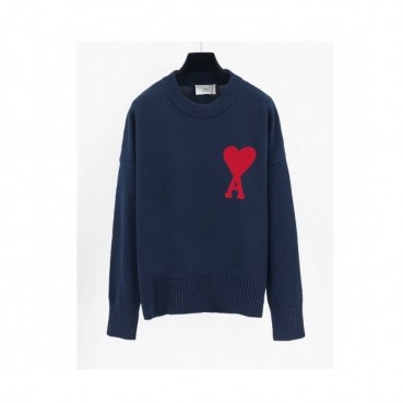 Ami  Mm/Wm Logo Casual Turtle-neck Sweaters Navy 