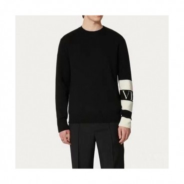 Valentino  Mens Big Logo Crew-neck Sweaters Black 
