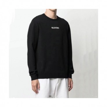 Valentino  Mens Big Logo Crew-neck Sweaters Black 