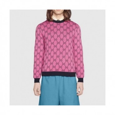 Gucci Womens Logo Crew-neck Sweaters Pink 