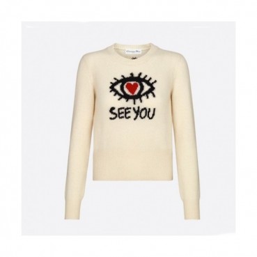 Dior Womens Retro Logo Crew-neck Sweaters Ivory 