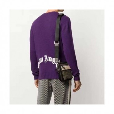 Palm Angels  Mens Logo Crew-neck Sweaters Purple 