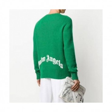 Palm Angels  Mens Logo Crew-neck Sweaters Green 