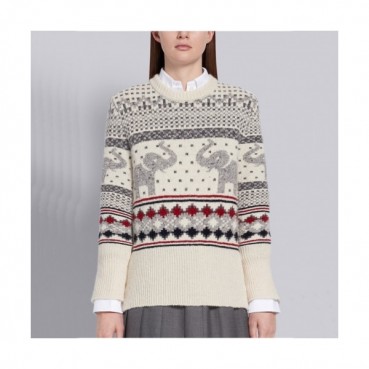 [톰브라운]Thom Browne 2020 Womens Strap Crew-neck Wool Sweaters 