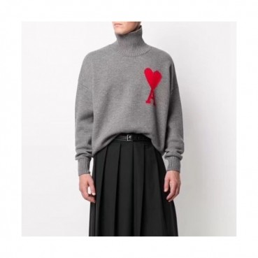 Ami 2020 Womens  Logo Casual Turtle-neck Sweaters 