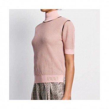 [펜디]Fendi 2020 Womens Logo Turtle-neck Tencel Short Sleeved Sweaters 