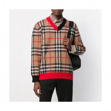 Burberry 2019 Mens Retro Logo V-neck Wool Sweater 