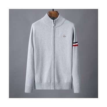 Moncler 2019 Mens Retro Logo Zip-up Wool Sweater 