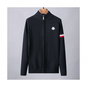 Moncler 2019 Mens Retro Logo Zip-up Wool Sweater 