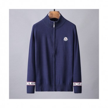 Moncler 2019 Mens Retro Logo Zip-up Wool Sweater 
