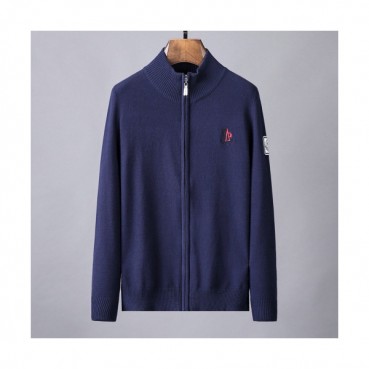 Moncler 2019 Mens Retro Logo Zip-up Wool Sweater 