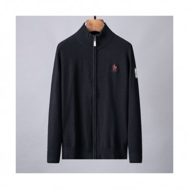 Moncler 2019 Mens Retro Logo Zip-up Wool Sweater 