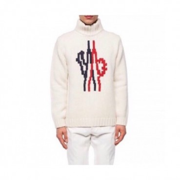 Moncler 2019 Mens Retro Logo Turtle-neck Wool Sweater 