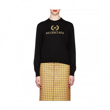 Balenciaga 2019 Womens Crew - neck Logo Wool Sweater 