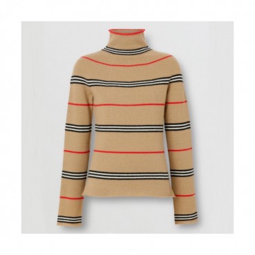 Burberry 2019 Womens Retro Stripe Turtle-neck Sweater 