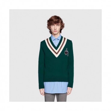 Gucci 2019 Logo V-Neck Wool Sweater 