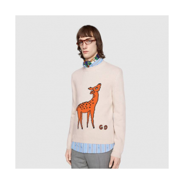 Gucci 2019 Logo V-Neck Wool Sweater 