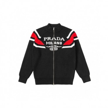 Prada  Unisex Zip-up Sweaters Black 