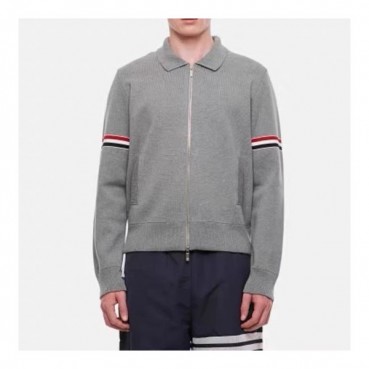 톰브라운 남성 그레이 집업 니트 - Thom Browne Mens Gray Knit 