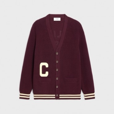 셀린느 남/녀 버건디 브이넥 가디건 - Celine Unisex Burgundy Cardigan 