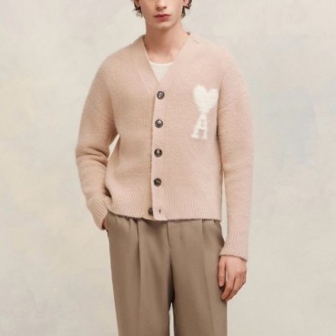 아미 남/녀 핑크 브이넥 가디건 - Ami Unisex Pink Cardigan 