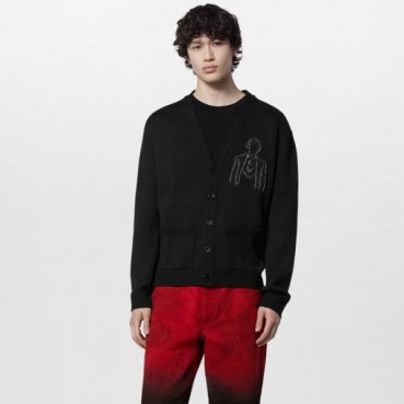 루이비통 남성 블랙 브이넥 가디건 - Louis vuitton Mens Black Cardigan 